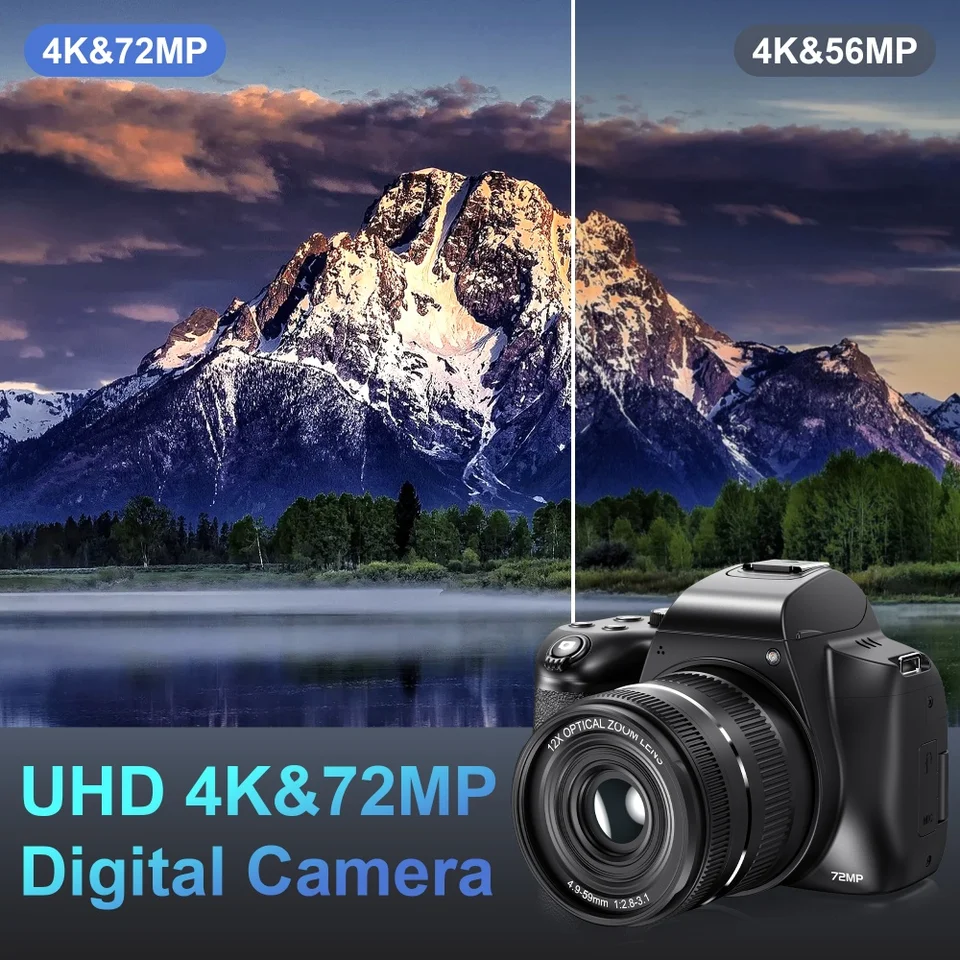 מצלמה דיגיטלית עם זום אופטי פי 12, 4K, נסיעות, WiFi, HD, 72MP, מתקדמת – תמונה 5