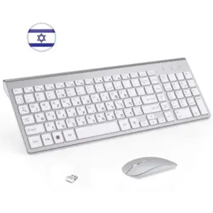 השקפה חלופית על ישראל עברית אנגלית פריסת מקלדת אלחוטית עכבר אלחוטי 2.4G Slim MIce קומפקטי 101 מקשים מקלדת אלחוטית למחשב שולחני