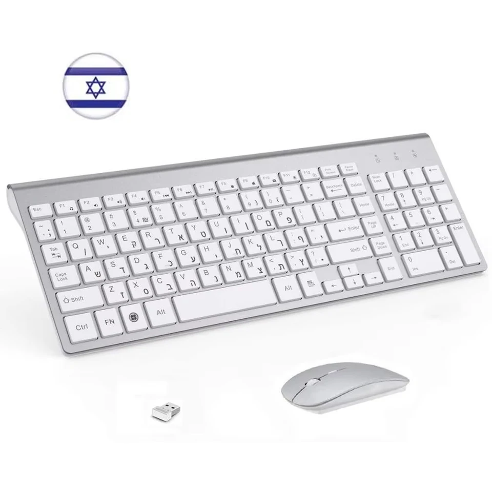 ישראל עברית אנגלית פריסת מקלדת אלחוטית עכבר אלחוטי 2.4G Slim MIce קומפקטי 101 מקשים מקלדת אלחוטית למחשב שולחני – תמונה 2