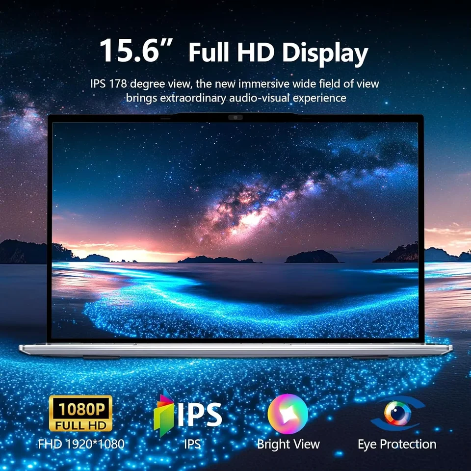 מחשב נייד חדש לגמרי לשנת 2026 עם מעבד Intel I9-9900, מסך 15.6 אינץ' עם תאורה אחורית, חיישן טביעת אצבע לפתיחה, מערכת הפעלה Windows 11, חבילת Office, מתאים ללימודים, משחקים ומחשב אישי. – תמונה 5