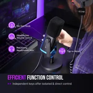 ⁦מיקרופון דינמי FIFINE USB/XLR עם בקרת RGB/חיבור אוזניות/שקט, ⁩ – תמונה ⁦5⁩