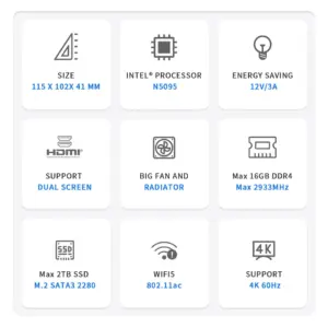 ⁦מחשב מיני Beelink Min S N5095 S12 N95 S13 N150 עם מערכת הפעלה Win11, מעבד Intel דור 11 Jasper Lake, זיכרון RAM 8GB/16GB, אחסון SSD 256GB/128GB, Wifi, Bluetooth,  LAN 1000M, למחשב שולחני⁩ – תמונה ⁦3⁩