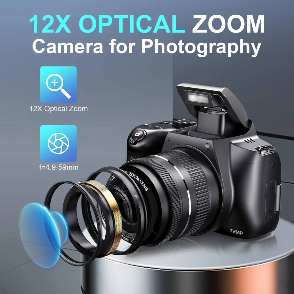 מצלמה דיגיטלית עם זום אופטי פי 12, 4K, נסיעות, WiFi, HD, 72MP, מתקדמת – תמונה 2