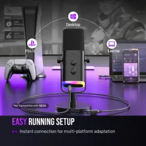 ⁦מיקרופון דינמי FIFINE USB/XLR עם בקרת RGB/חיבור אוזניות/שקט, ⁩ – תמונה ⁦4⁩