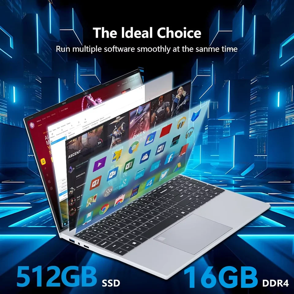 מחשב נייד חדש לגמרי לשנת 2026 עם מעבד Intel I9-9900, מסך 15.6 אינץ' עם תאורה אחורית, חיישן טביעת אצבע לפתיחה, מערכת הפעלה Windows 11, חבילת Office, מתאים ללימודים, משחקים ומחשב אישי. – תמונה 3