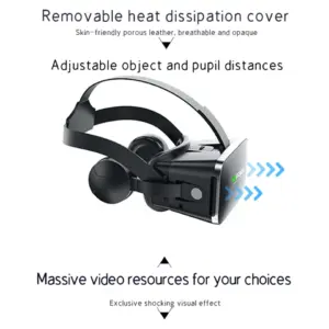 משקפי מציאות מדומה VR 3D עם אוזניות בלוטות', מכשירי סמארטפון, קסדות, משקפיים, עדשות, סמארטפון, אוזניות לטלפון נייד - Image 3