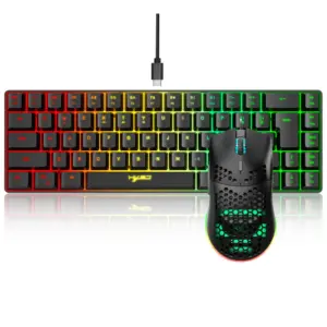 מקלדת ועכבר 68 מקשים, חוטית, ממברנה, תאורת RGB, 70%, ערכת גיימינג מלאה למחשב, מקלדת USB ניידת – תמונה 3