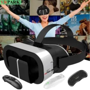 V5 4K משקפי מציאות מדומה (VR) עם תמיכה ב-IMAX, וידאו תלת-ממדי (3D) ו-Google Cardboard, ערכת אוזניות VR המתאימה לטלפונים בגודל של עד 6.7 אינץ", כולל בקר משחקים