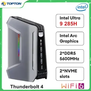 מחשב גיימינג מיני Topton F12 AI, דור 15, Intel Core Ultra 9 285H 7 255Hאנדרבולט 4, 2xDDR5, 2xPCIe, 2x2.5G LAN, Windows 11, RGB, WiFi 6