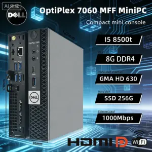 מחשב מיני OptiPlex 7060 MFF Barebone עם מעבד I5 8500T, זיכרון DDR4 בנפח 4G, כונן SSD SATA בנפח 256G, ערכה למשחקים או למשרד