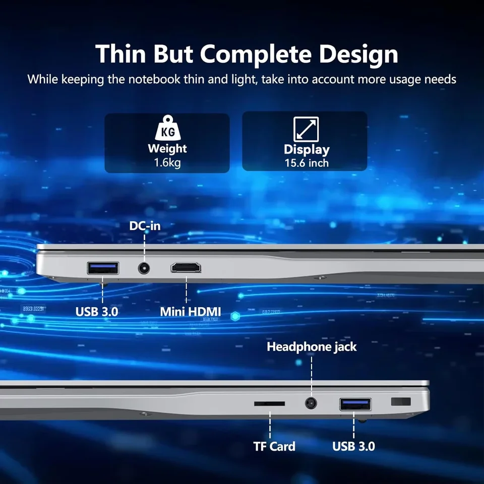 מחשב נייד חדש לגמרי לשנת 2026 עם מעבד Intel I9-9900, מסך 15.6 אינץ' עם תאורה אחורית, חיישן טביעת אצבע לפתיחה, מערכת הפעלה Windows 11, חבילת Office, מתאים ללימודים, משחקים ומחשב אישי. – תמונה 6