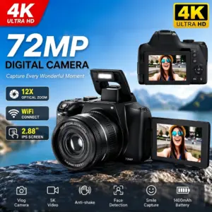 מצלמה דיגיטלית עם זום אופטי פי 12, 4K, נסיעות, WiFi, HD, 72MP, מתקדמת